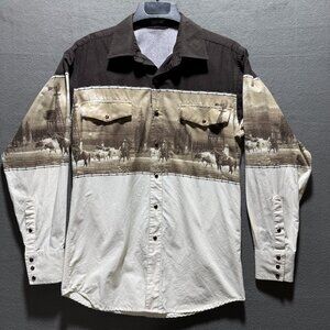 Panhandle Slim Pearl Snap Button Western Horses Cowboy Shirt Size Medium